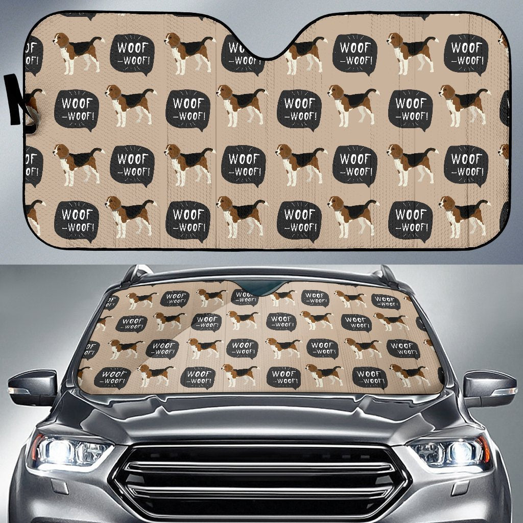 Woof Woof Beagle Pattern Print Car Sun Shade-grizzshop