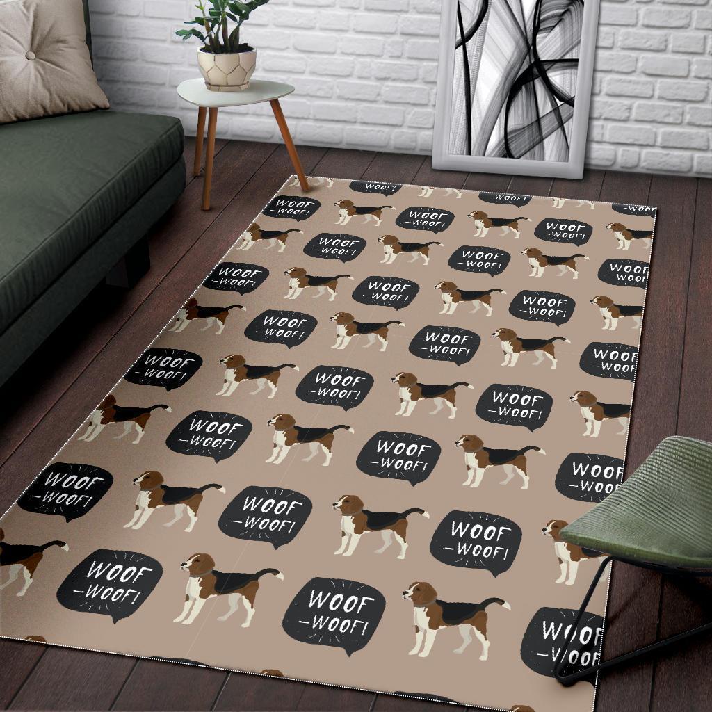 Woof Woof Beagle Pattern Print Floor Mat-grizzshop