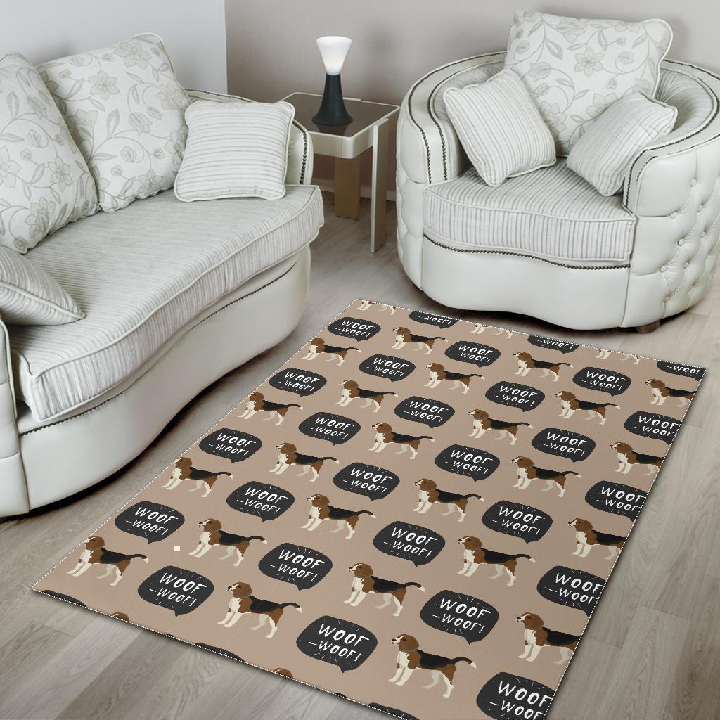 Woof Woof Beagle Pattern Print Floor Mat-grizzshop