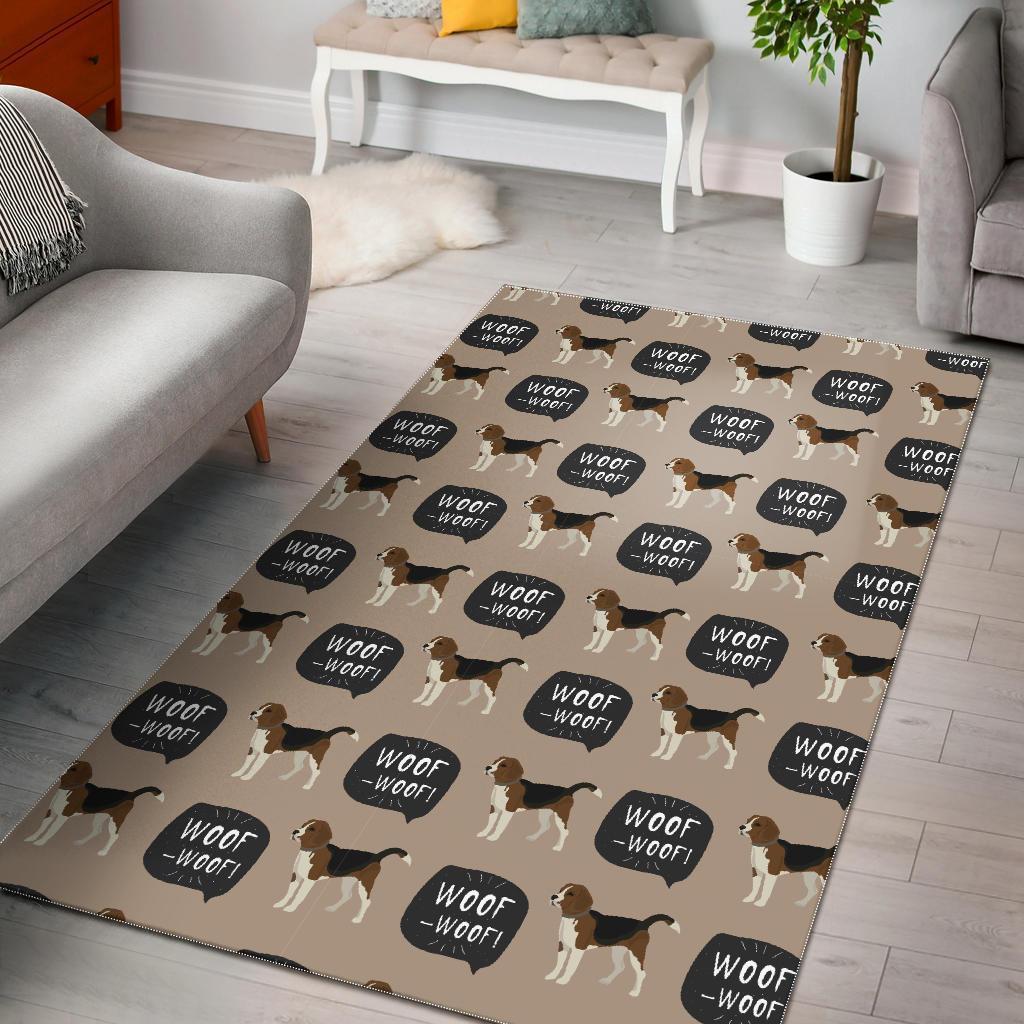 Woof Woof Beagle Pattern Print Floor Mat-grizzshop