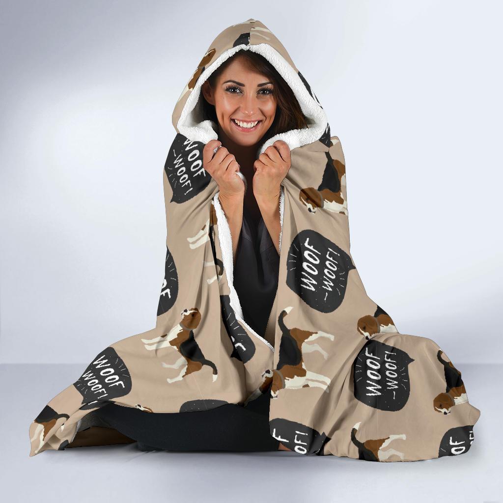 Woof Woof Beagle Pattern Print Hooded Blanket-grizzshop