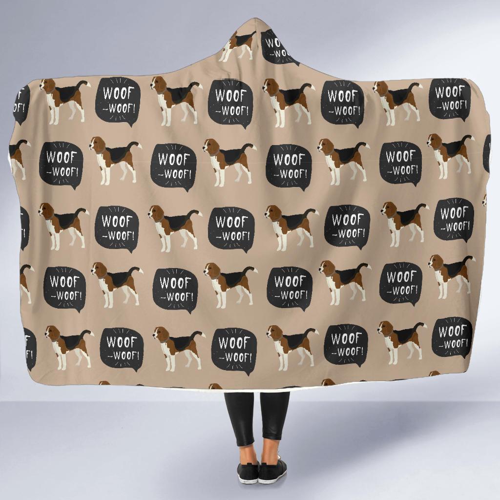 Woof Woof Beagle Pattern Print Hooded Blanket-grizzshop