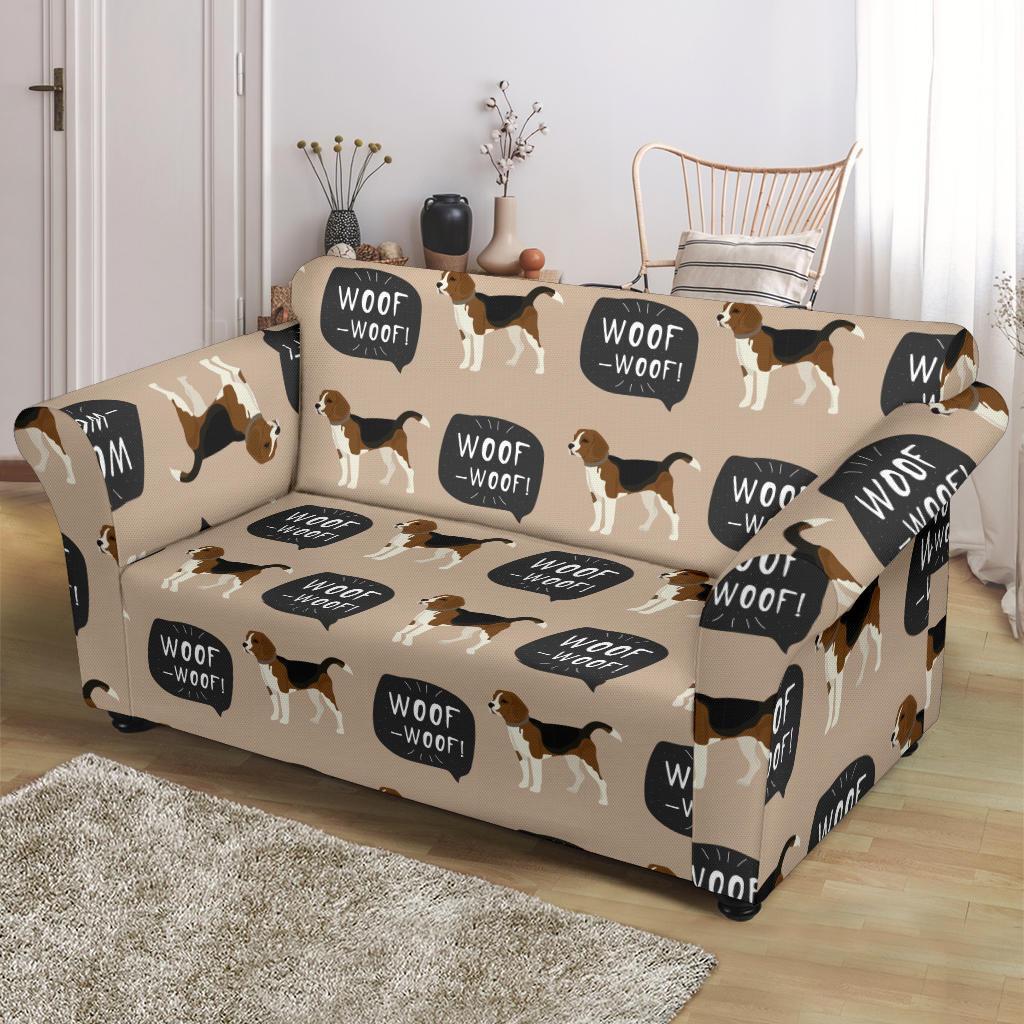 Woof Woof Beagle Pattern Print Loveseat Cover-grizzshop