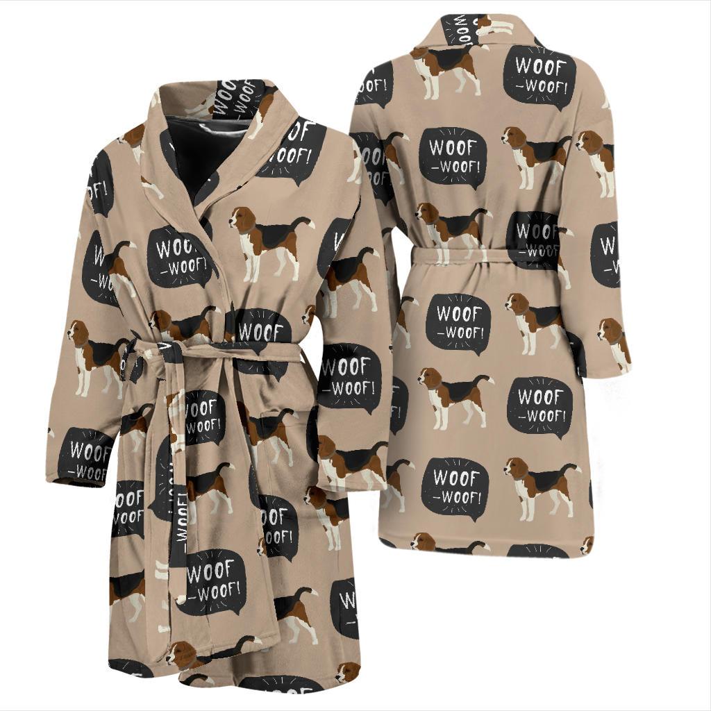 Woof Woof Beagle Pattern Print Men Long Robe-grizzshop