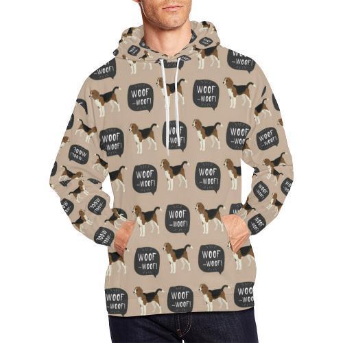 Woof Woof Beagle Pattern Print Men Pullover Hoodie-grizzshop