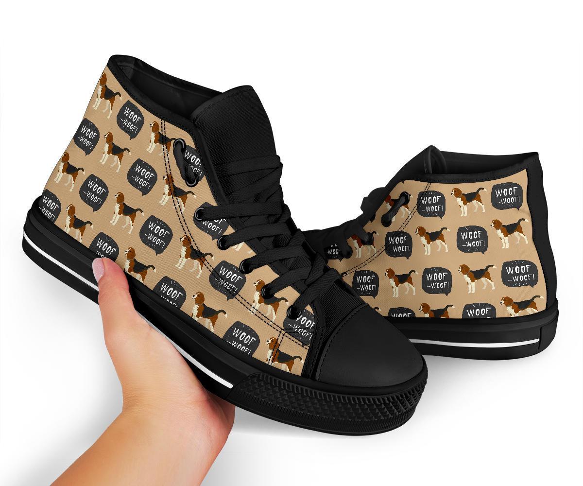 Woof Woof Beagle Pattern Print Men Women's High Top Shoes-grizzshop