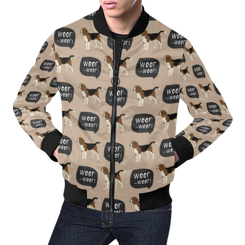 Woof Woof Beagle Pattern Print Men's Bomber Jacket-grizzshop