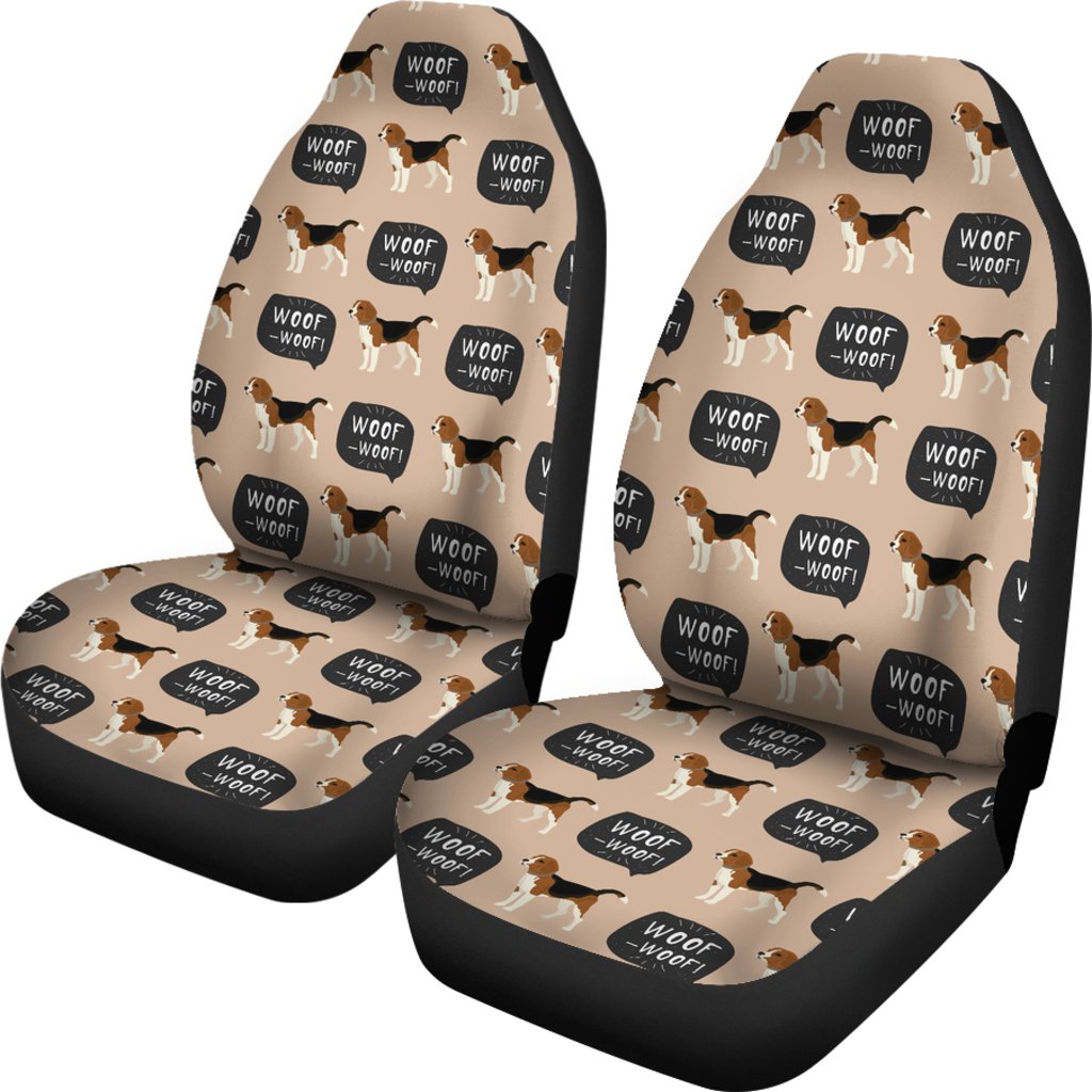 Woof Woof Beagle Pattern Print Universal Fit Car Seat Cover-grizzshop