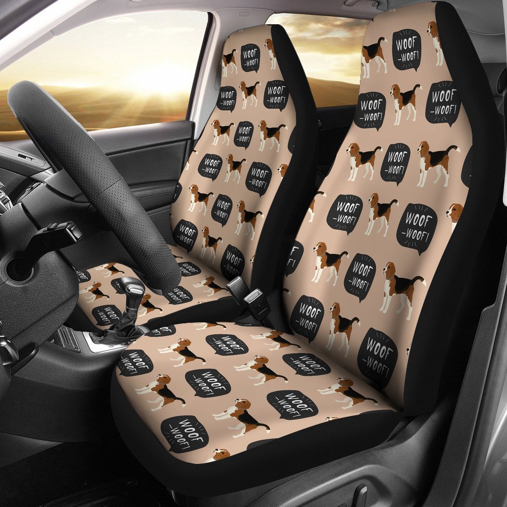 Woof Woof Beagle Pattern Print Universal Fit Car Seat Cover-grizzshop