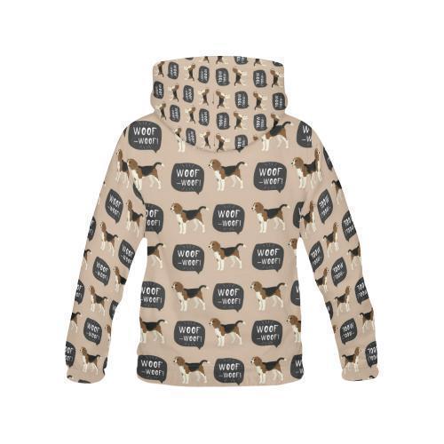 Woof Woof Beagle Pattern Print Women Pullover Hoodie-grizzshop