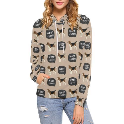 Woof Woof Beagle Pattern Print Women Pullover Hoodie-grizzshop