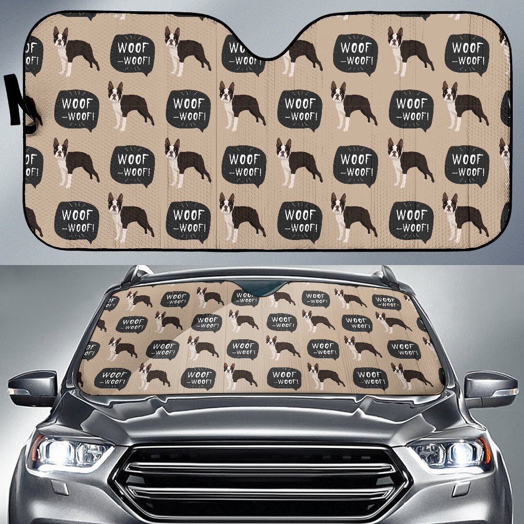 Woof Woof Boston Terrier Pattern Print Car Sun Shade-grizzshop