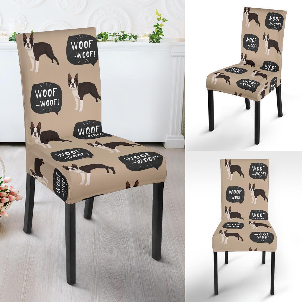 Woof Woof Boston Terrier Pattern Print Chair Cover-grizzshop