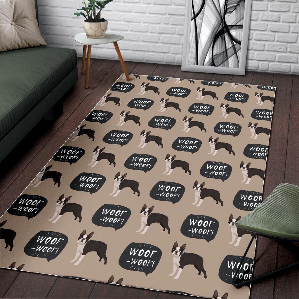 Woof Woof Boston Terrier Pattern Print Floor Mat-grizzshop