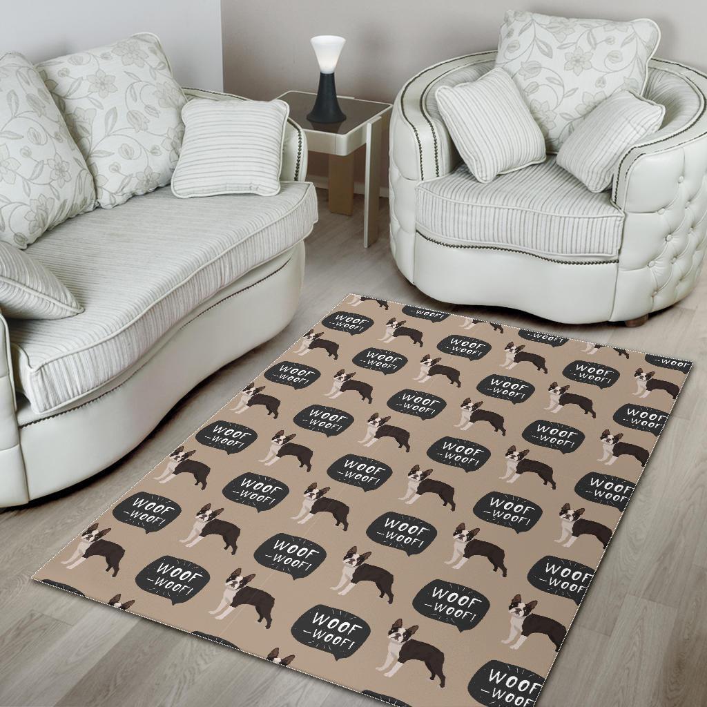 Woof Woof Boston Terrier Pattern Print Floor Mat-grizzshop