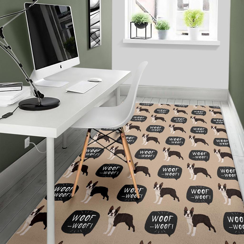 Woof Woof Boston Terrier Pattern Print Floor Mat-grizzshop