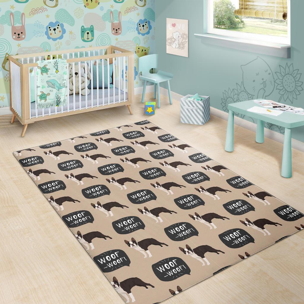Woof Woof Boston Terrier Pattern Print Floor Mat-grizzshop