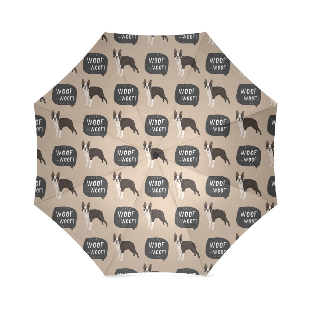 Woof Woof Boston Terrier Pattern Print Foldable Umbrella-grizzshop
