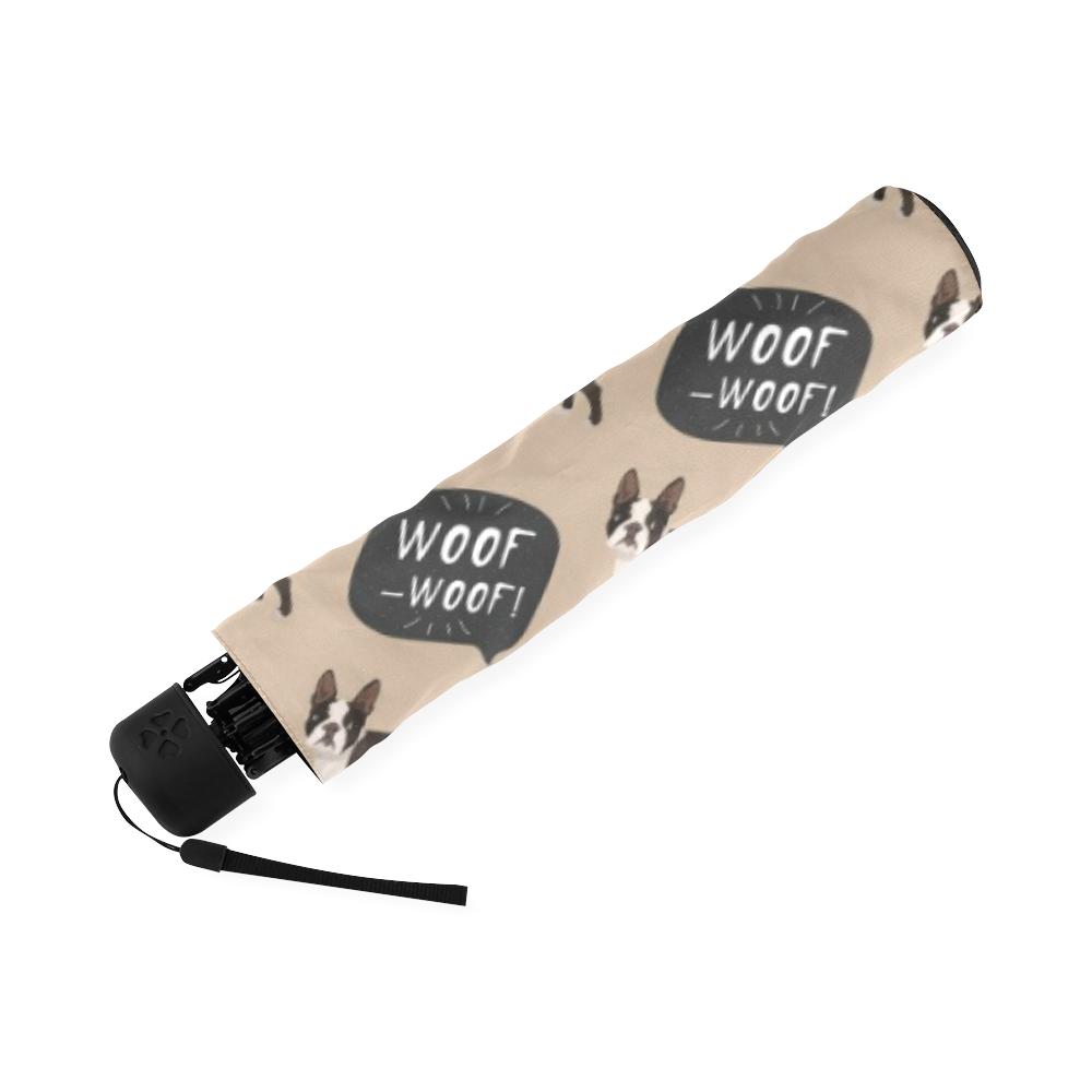 Woof Woof Boston Terrier Pattern Print Foldable Umbrella-grizzshop