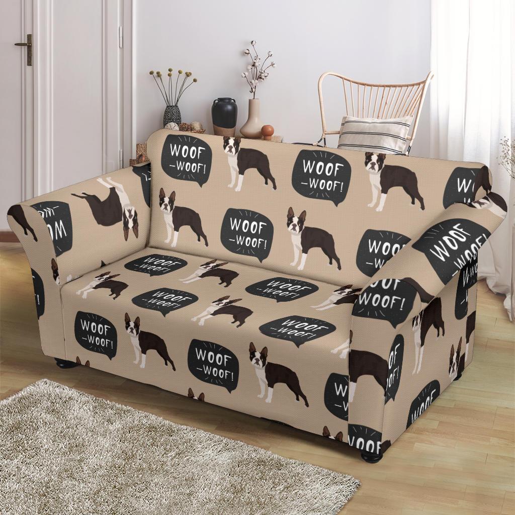 Woof Woof Boston Terrier Pattern Print Loveseat Cover-grizzshop