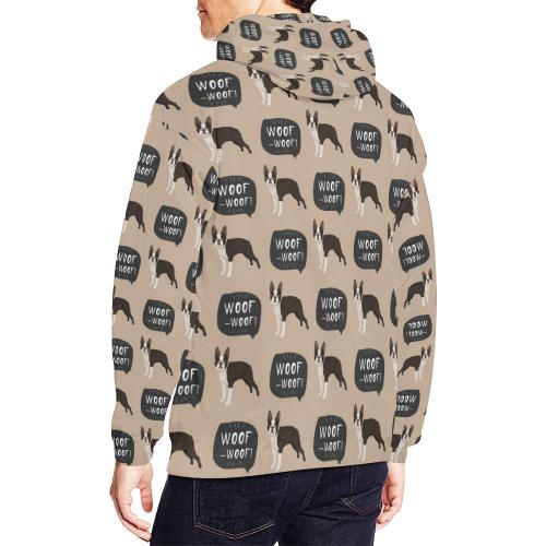 Woof Woof Boston Terrier Pattern Print Men Pullover Hoodie-grizzshop