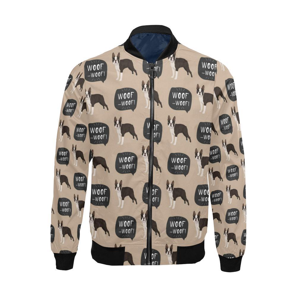 Woof Woof Boston Terrier Pattern Print Men's Bomber Jacket-grizzshop