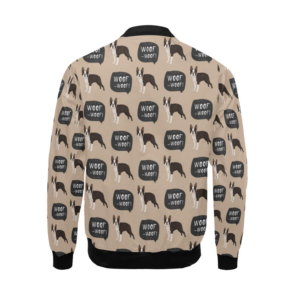 Woof Woof Boston Terrier Pattern Print Men's Bomber Jacket-grizzshop