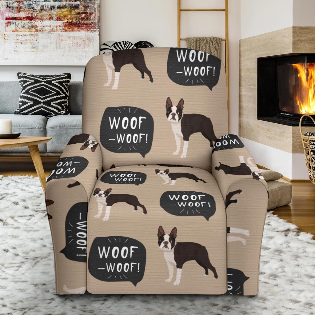 Woof Woof Boston Terrier Pattern Print Recliner Cover-grizzshop