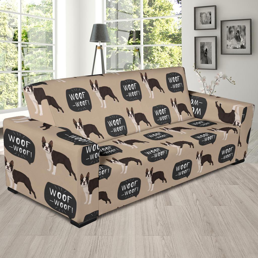 Woof Woof Boston Terrier Pattern Print Sofa Covers-grizzshop