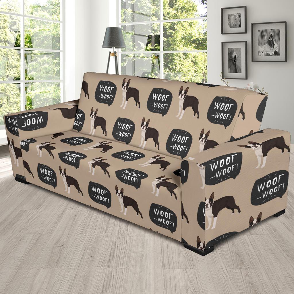 Woof Woof Boston Terrier Pattern Print Sofa Covers-grizzshop