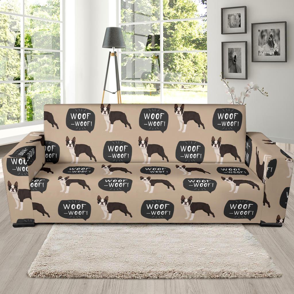 Woof Woof Boston Terrier Pattern Print Sofa Covers-grizzshop