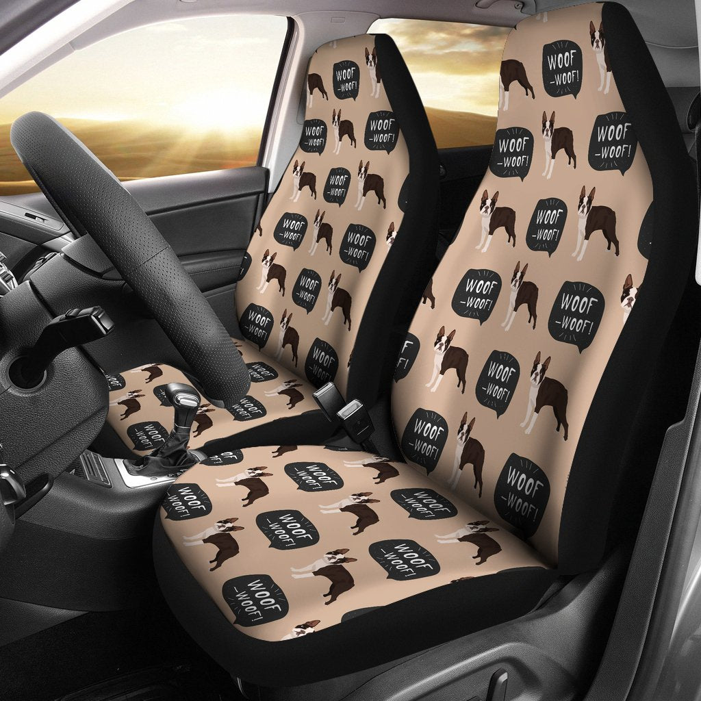 Woof Woof Boston Terrier Pattern Print Universal Fit Car Seat Cover-grizzshop