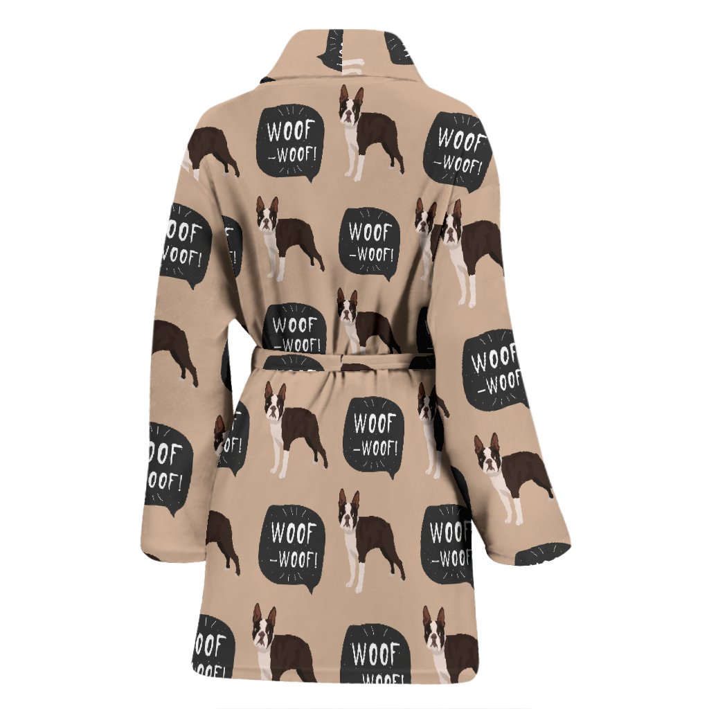 Woof Woof Boston Terrier Pattern Print Women Long Robe-grizzshop