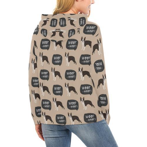 Woof Woof Boston Terrier Pattern Print Women Pullover Hoodie-grizzshop