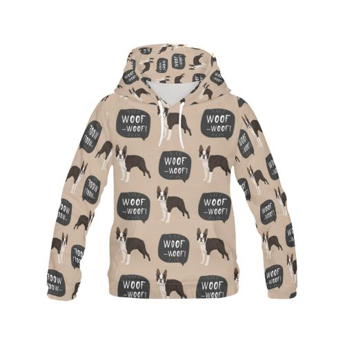 Woof Woof Boston Terrier Pattern Print Women Pullover Hoodie-grizzshop