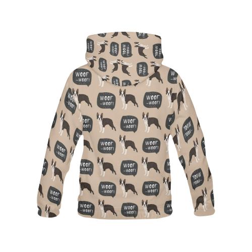 Woof Woof Boston Terrier Pattern Print Women Pullover Hoodie-grizzshop