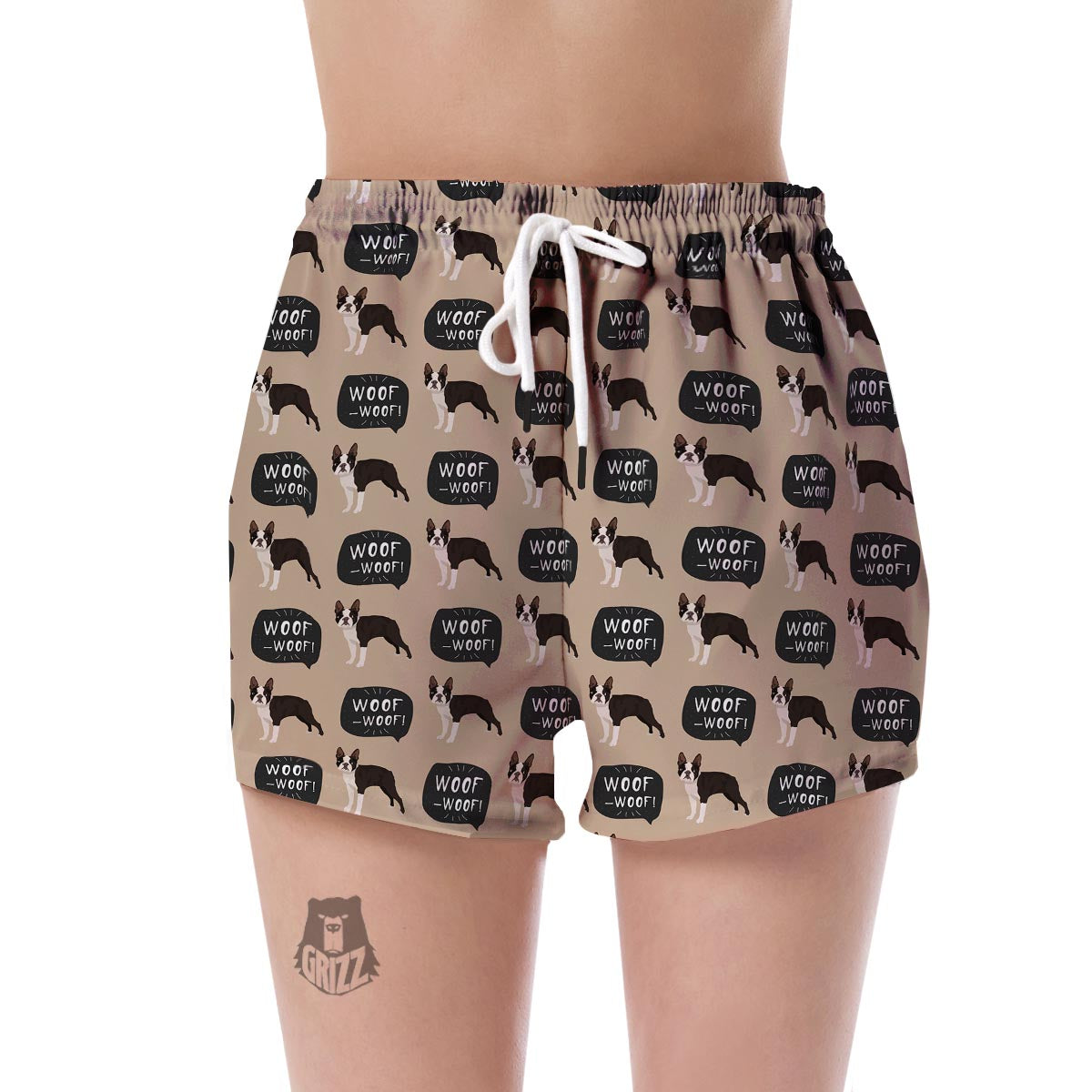Woof Woof Boston Terrier Pattern Print Women's Shorts-grizzshop