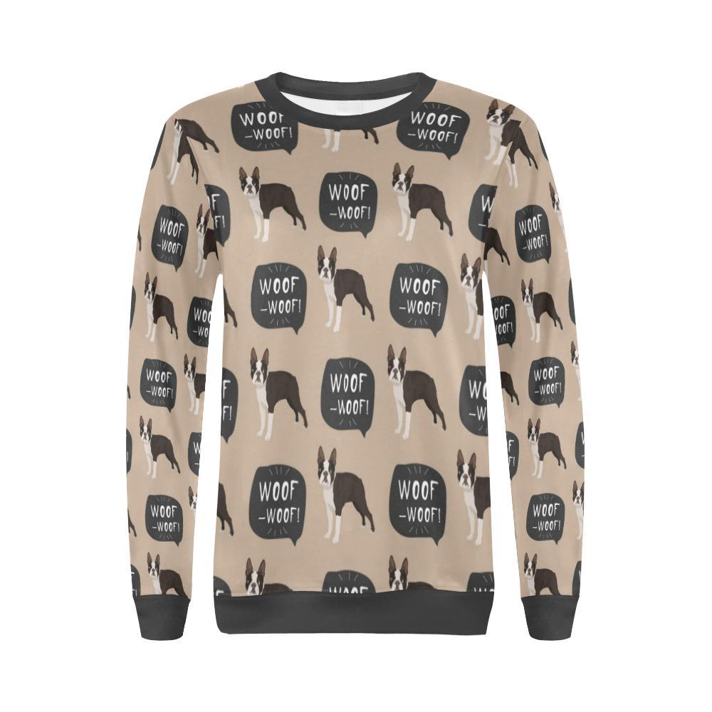 Woof Woof Boston Terrier Pattern Print Women's Sweatshirt-grizzshop