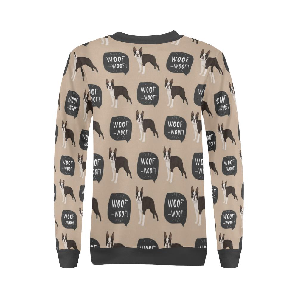 Woof Woof Boston Terrier Pattern Print Women's Sweatshirt-grizzshop