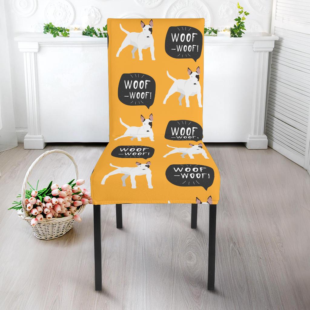 Woof Woof Bull Terrier Pattern Print Chair Cover-grizzshop