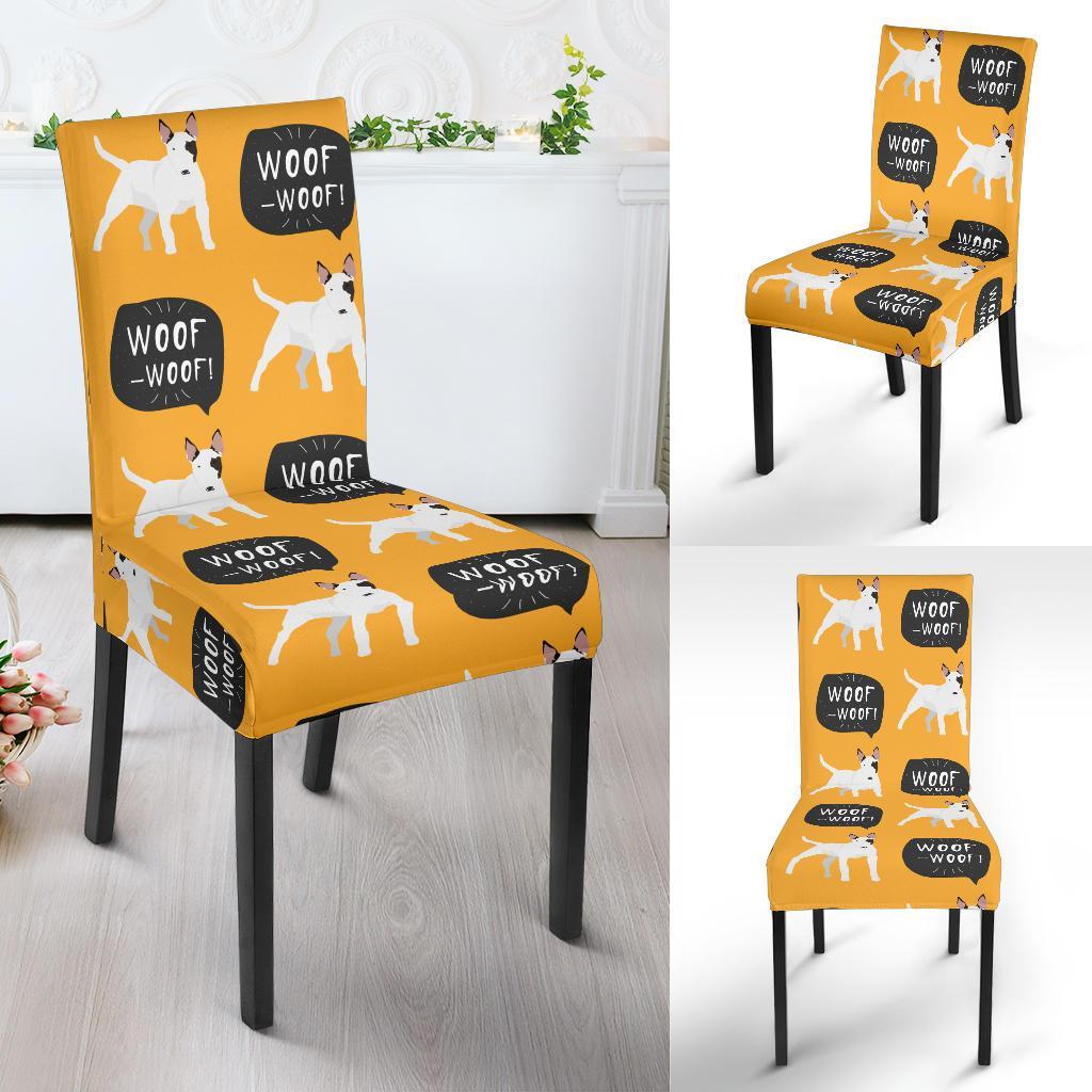 Woof Woof Bull Terrier Pattern Print Chair Cover-grizzshop