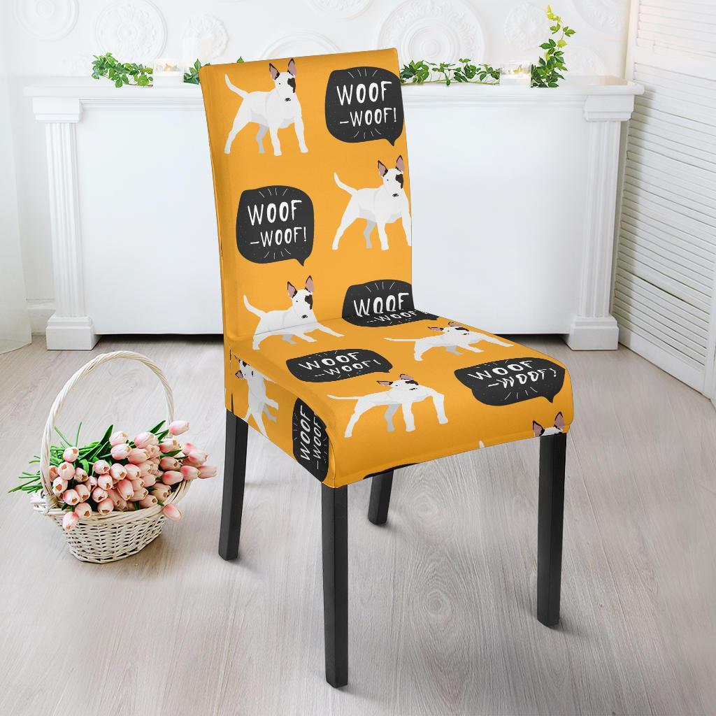 Woof Woof Bull Terrier Pattern Print Chair Cover-grizzshop