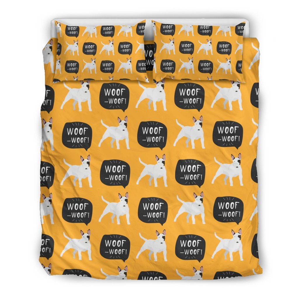 Woof Woof Bull Terrier Pattern Print Duvet Cover Bedding Set-grizzshop