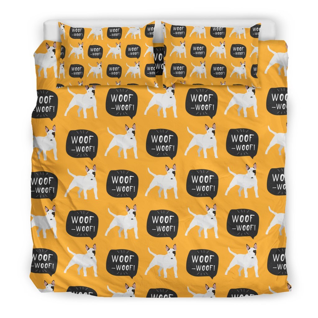 Woof Woof Bull Terrier Pattern Print Duvet Cover Bedding Set-grizzshop