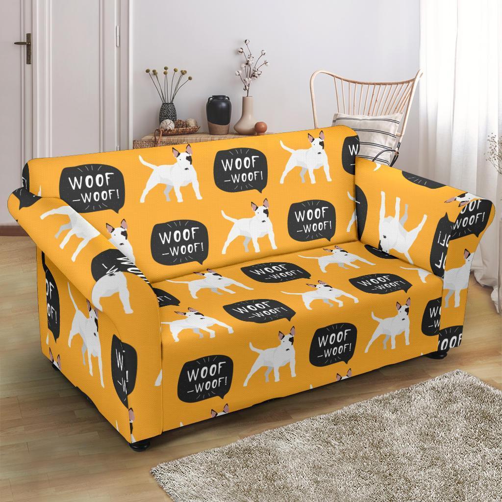 Woof Woof Bull Terrier Pattern Print Loveseat Cover-grizzshop