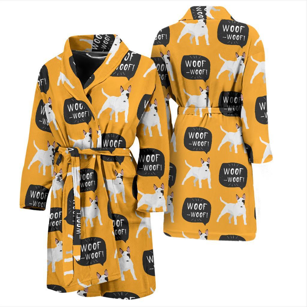 Woof Woof Bull Terrier Pattern Print Men Long Robe-grizzshop