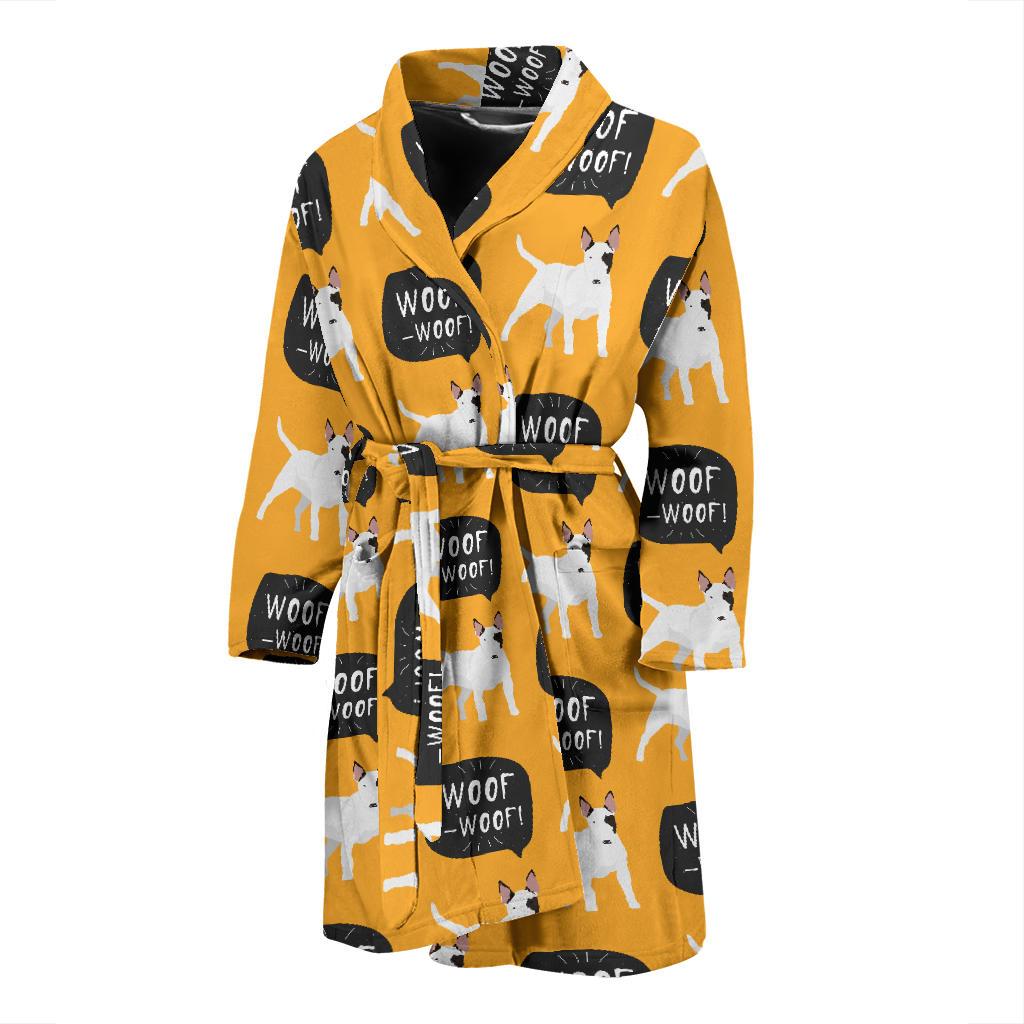 Woof Woof Bull Terrier Pattern Print Men Long Robe-grizzshop