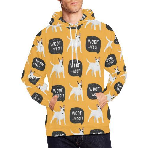 Woof Woof Bull Terrier Pattern Print Men Pullover Hoodie-grizzshop