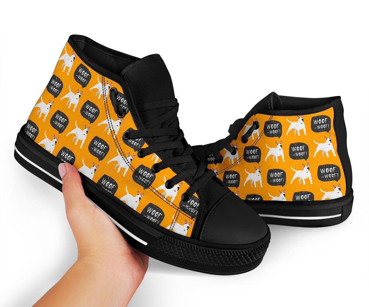 Woof Woof Bull Terrier Pattern Print Men Women's High Top Shoes-grizzshop