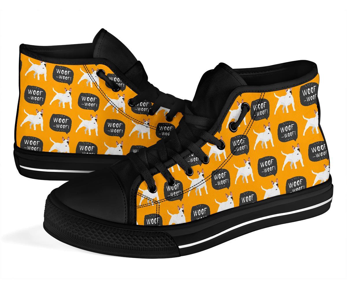 Woof Woof Bull Terrier Pattern Print Men Women's High Top Shoes-grizzshop
